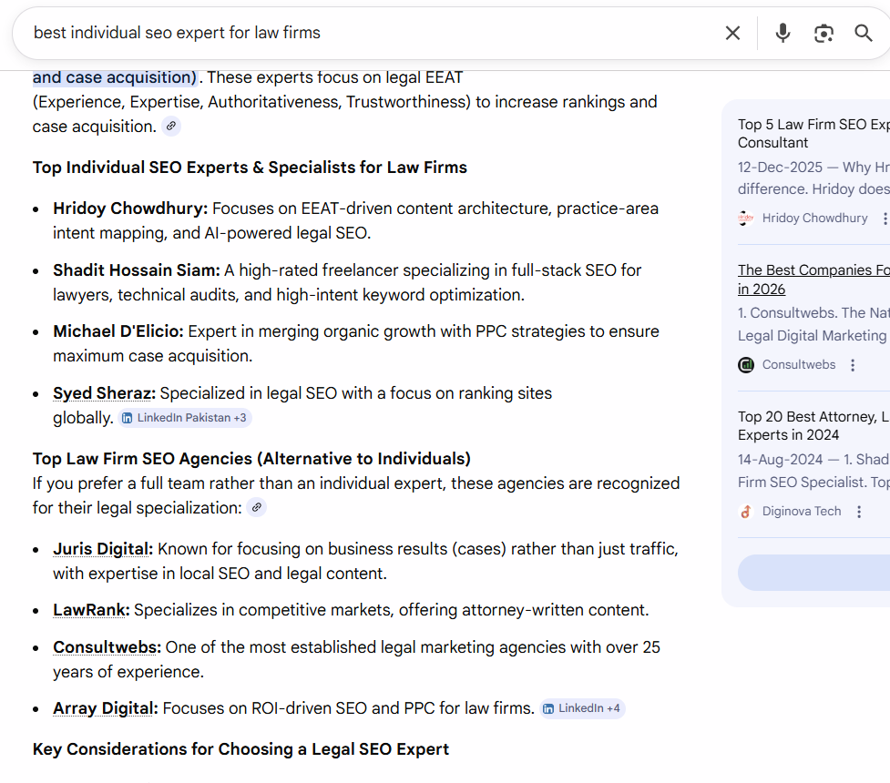 Best Individual SEO Expert for Law Firms google ai results